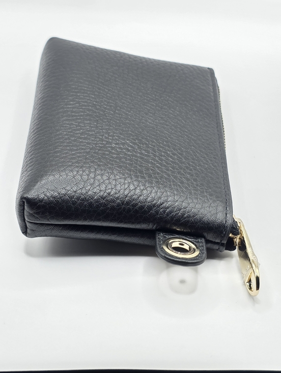 Furla Black Pebbled Leather Mini Zip Pouch with Gold Hardware - Picture 4 of 7